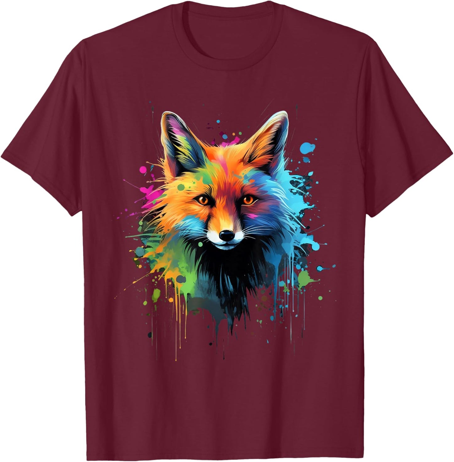Cool Fox on colorful painted Fox T-Shirt - T-Shirt | Maroon