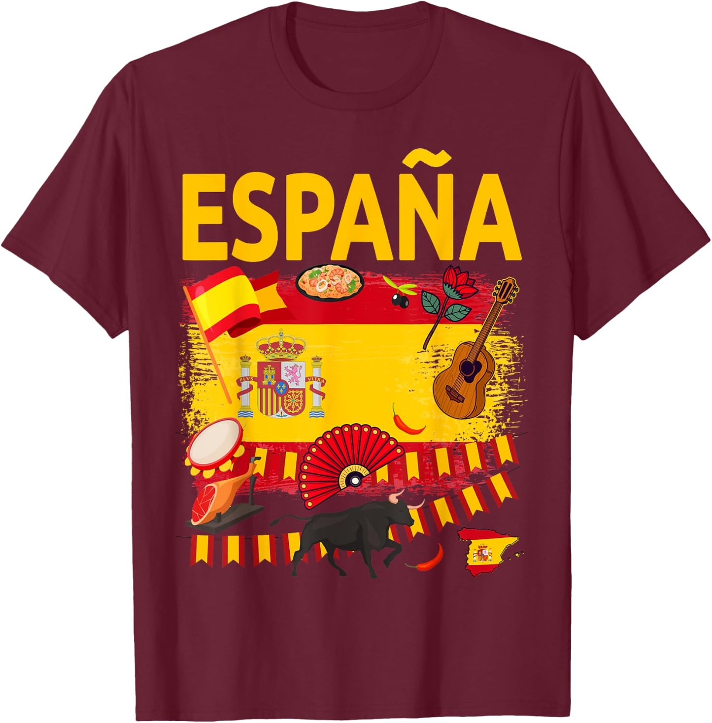 Spanish Flag Outfit Idea for Children Española and Spanish Flag T-Shirt - T-Shirt | Maroon