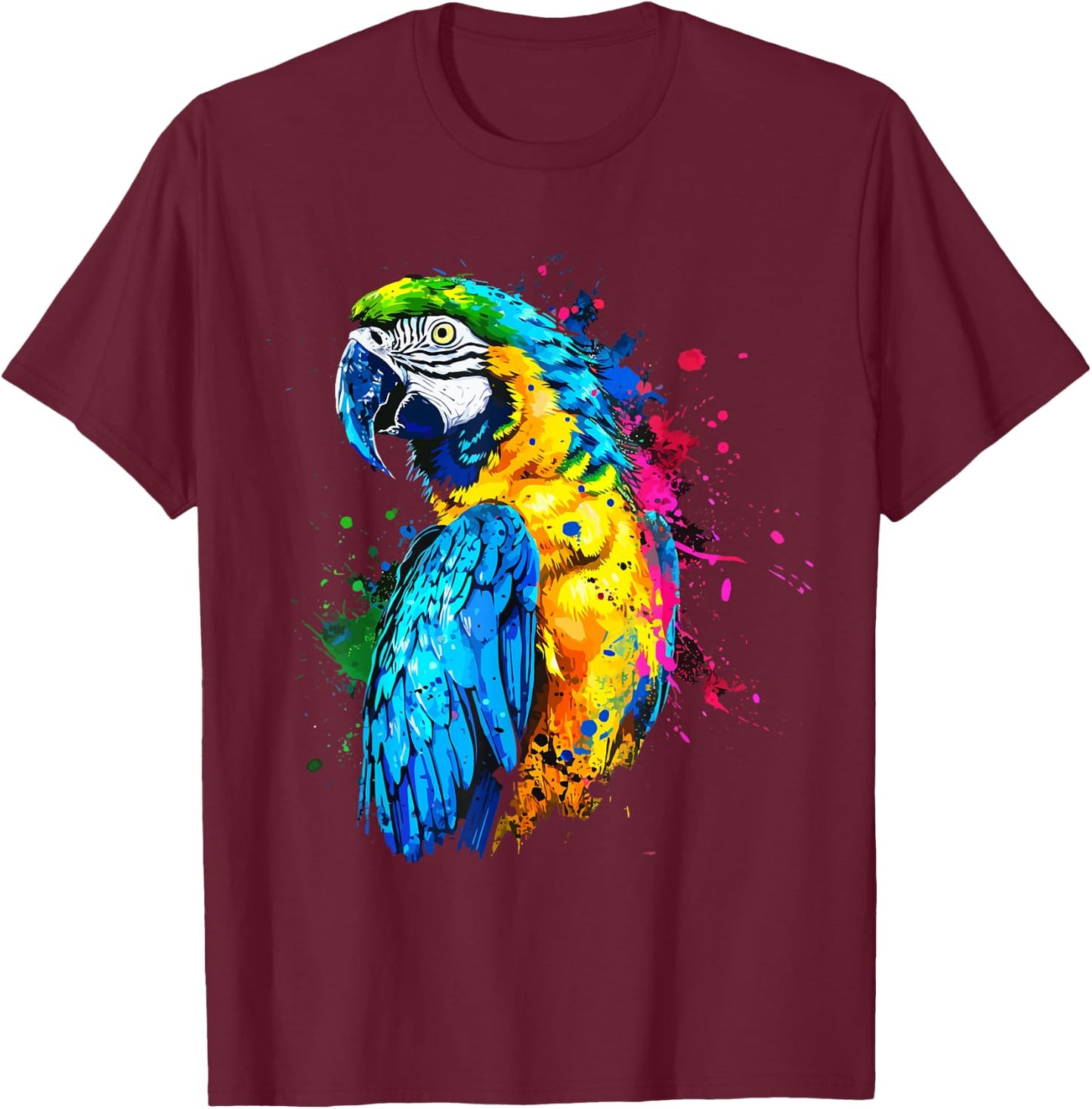 Colorful Parrot Watercolor T-Shirt - T-Shirt | Maroon