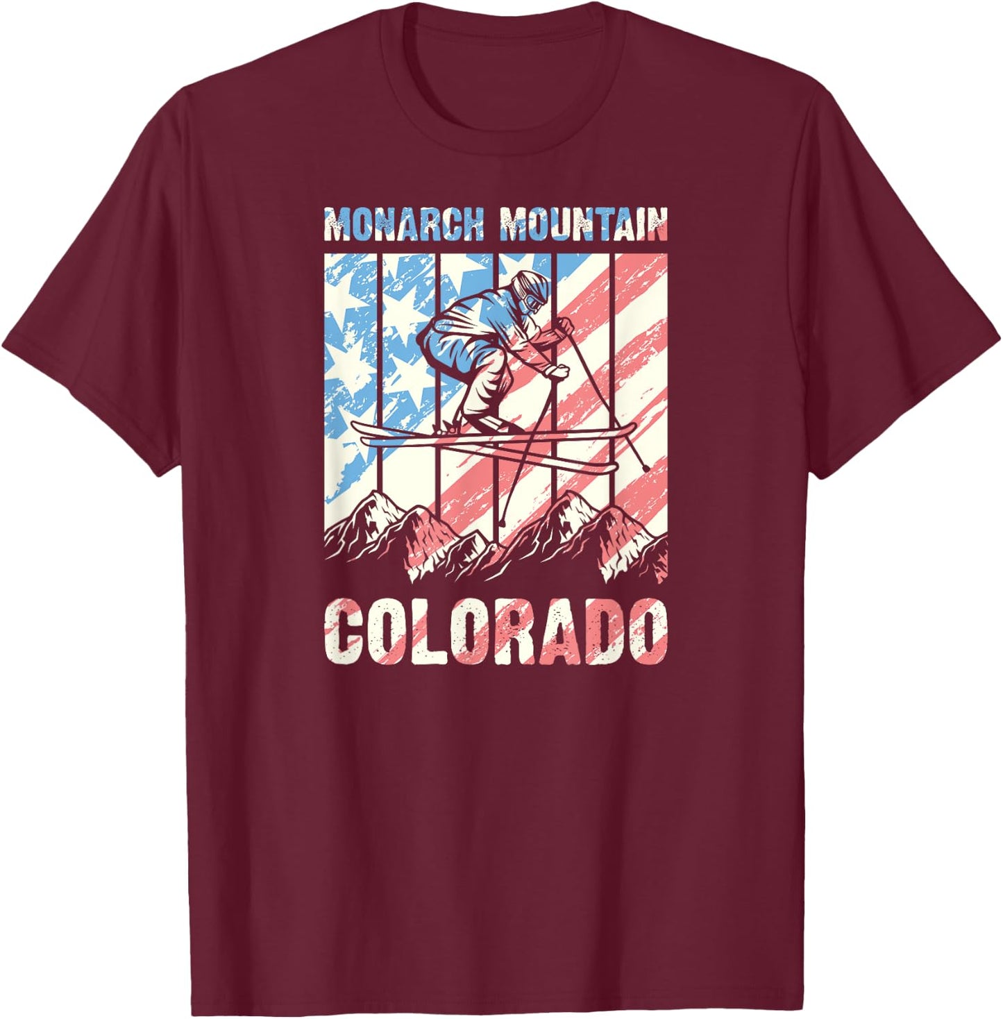 Matching Retro Mountain Skiing Loveland Monarch Mountain T-Shirt - T-Shirt | Maroon