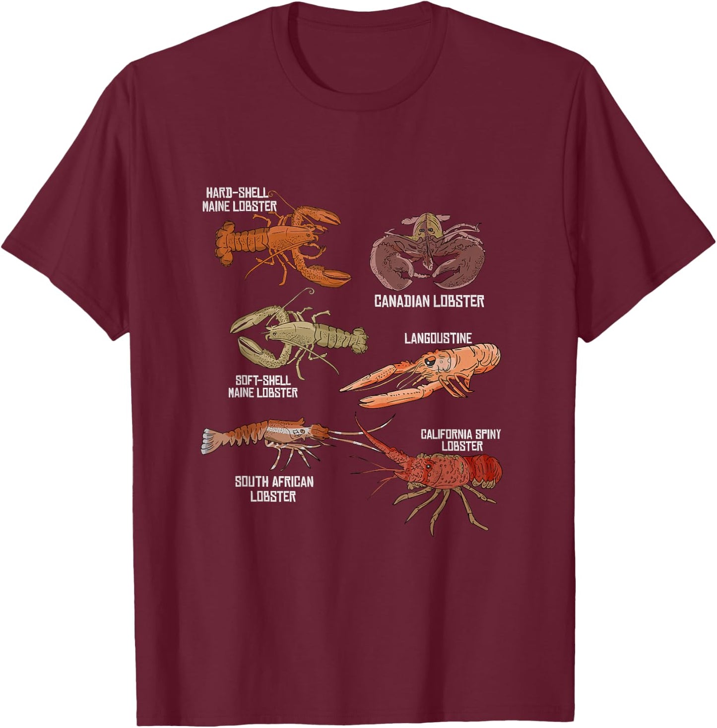 Lobster Species Illustration Biology Crustaceans T-Shirt - T-Shirt | Maroon