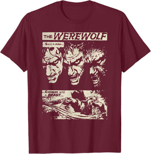 Classic Horror Movie Monster Horror Comic Werewolf Man Wolf T-Shirt - T-Shirt | Maroon