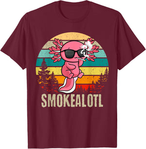 Vintage Sea Salamander Smokealotl Weed Smoking Axolotl T-Shirt - T-Shirt | Maroon