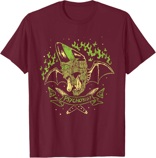 Psychobilly Horror Punk Rock (HR) Zombie Bat T-Shirt - T-Shirt | Maroon
