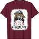 Bleached T-ball Aunt Life Messy Bun Leopard Baseball T-Shirt - T-Shirt | Maroon