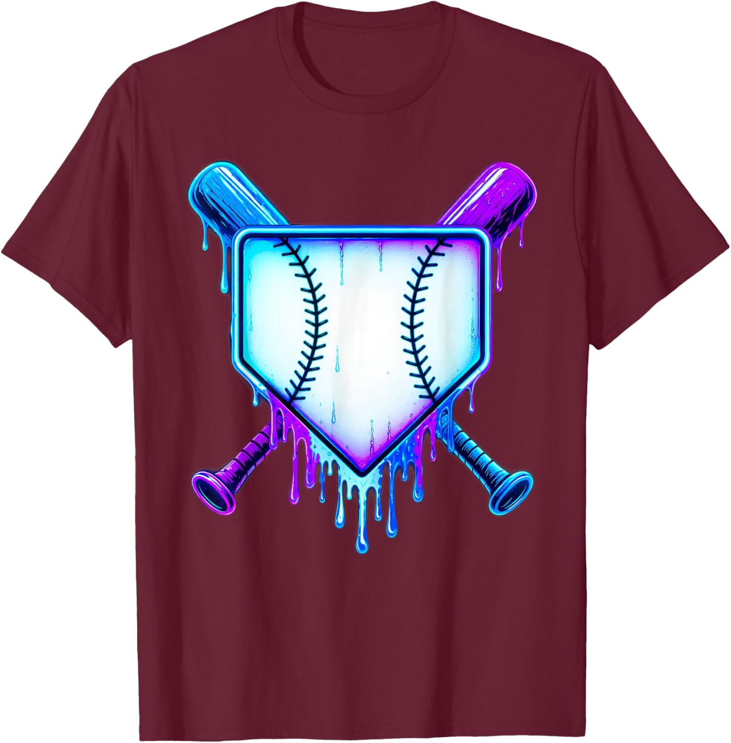 Baseball Drip Ice Cream Blue Cosmic Baseball Glow T-Shirt - T-Shirt | Maroon