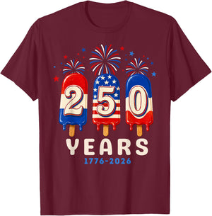 250 Anniversary USA Ice Pops 4th of July 250th Anniversary T-Shirt - T-Shirt | Maroon