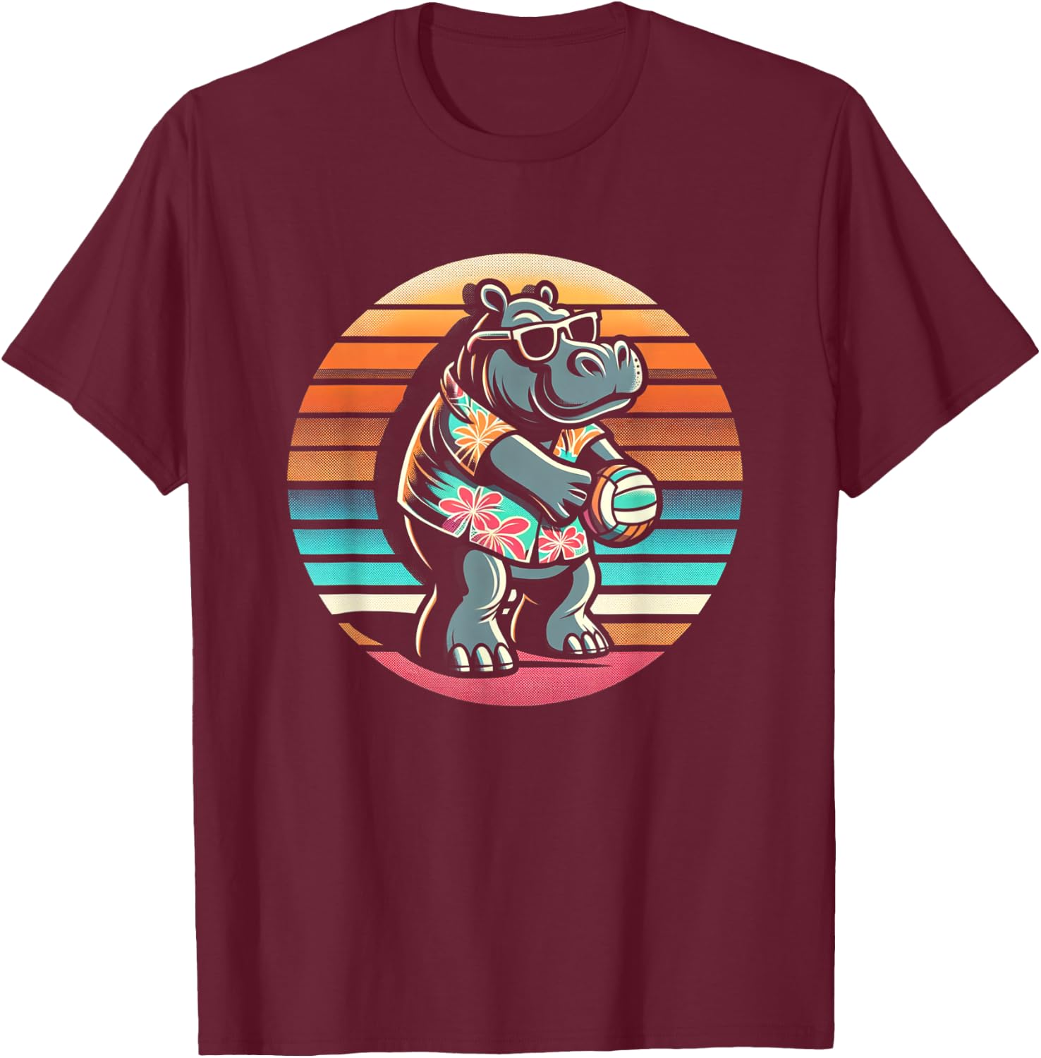 Beach Volleyball Hippo Volleyball T-Shirt - T-Shirt | Maroon