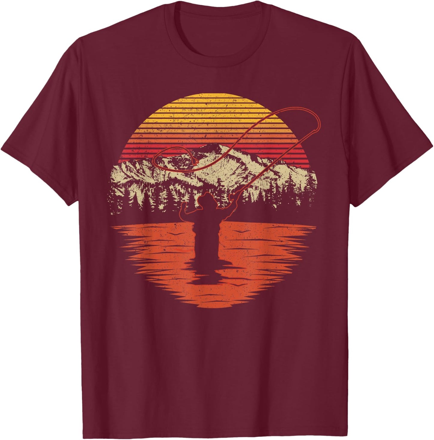 Retro Vintage Fly Fishing Shirt - Fly Fisherman T-Shirt - T-Shirt | Maroon