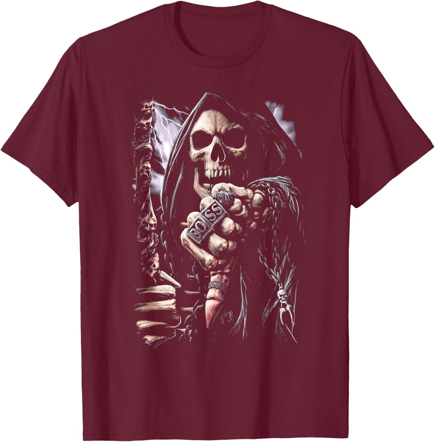 Scary Grim Reaper Boss Ring Death Skeleton Skull Halloween T-Shirt - T-Shirt | Maroon