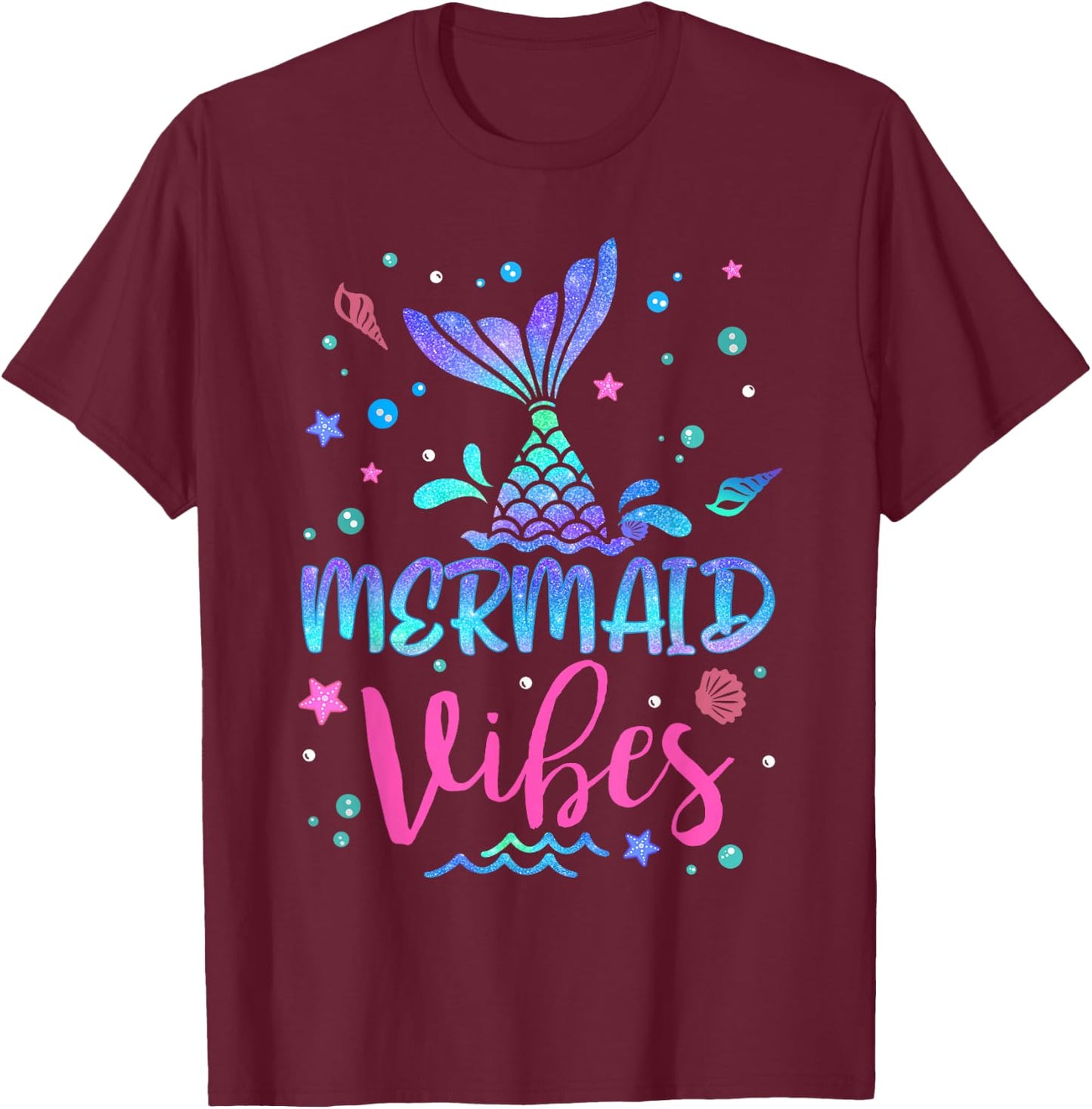 Mermaid Vibes Party Mermaid Tail Matching Family Squad T-Shirt - T-Shirt | Maroon