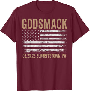 Godsmack The Rise of Rock 2026 Burgettstown T-Shirt - T-Shirt | Maroon