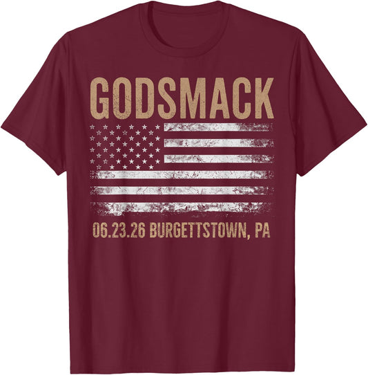Godsmack The Rise of Rock 2026 Burgettstown T-Shirt - T-Shirt | Maroon