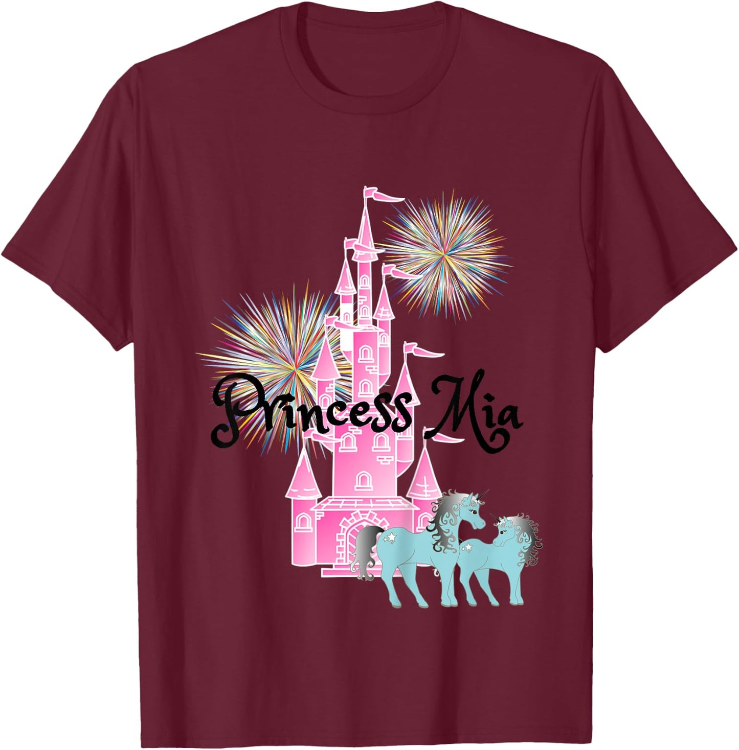 Kids Princess Mia Name Girls Personalized Custom T-Shirt - T-Shirt | Maroon