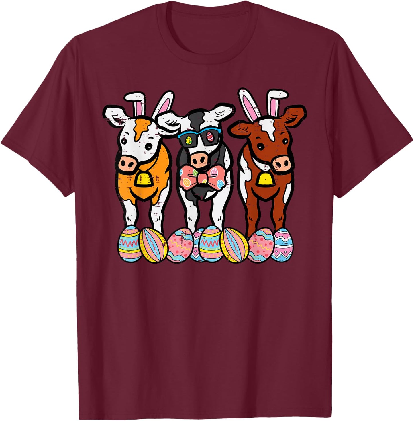 Easter Cow Bunnies Eggs Funny Rabbit Farming Men Women Kids T-Shirt - T-Shirt | Maroon