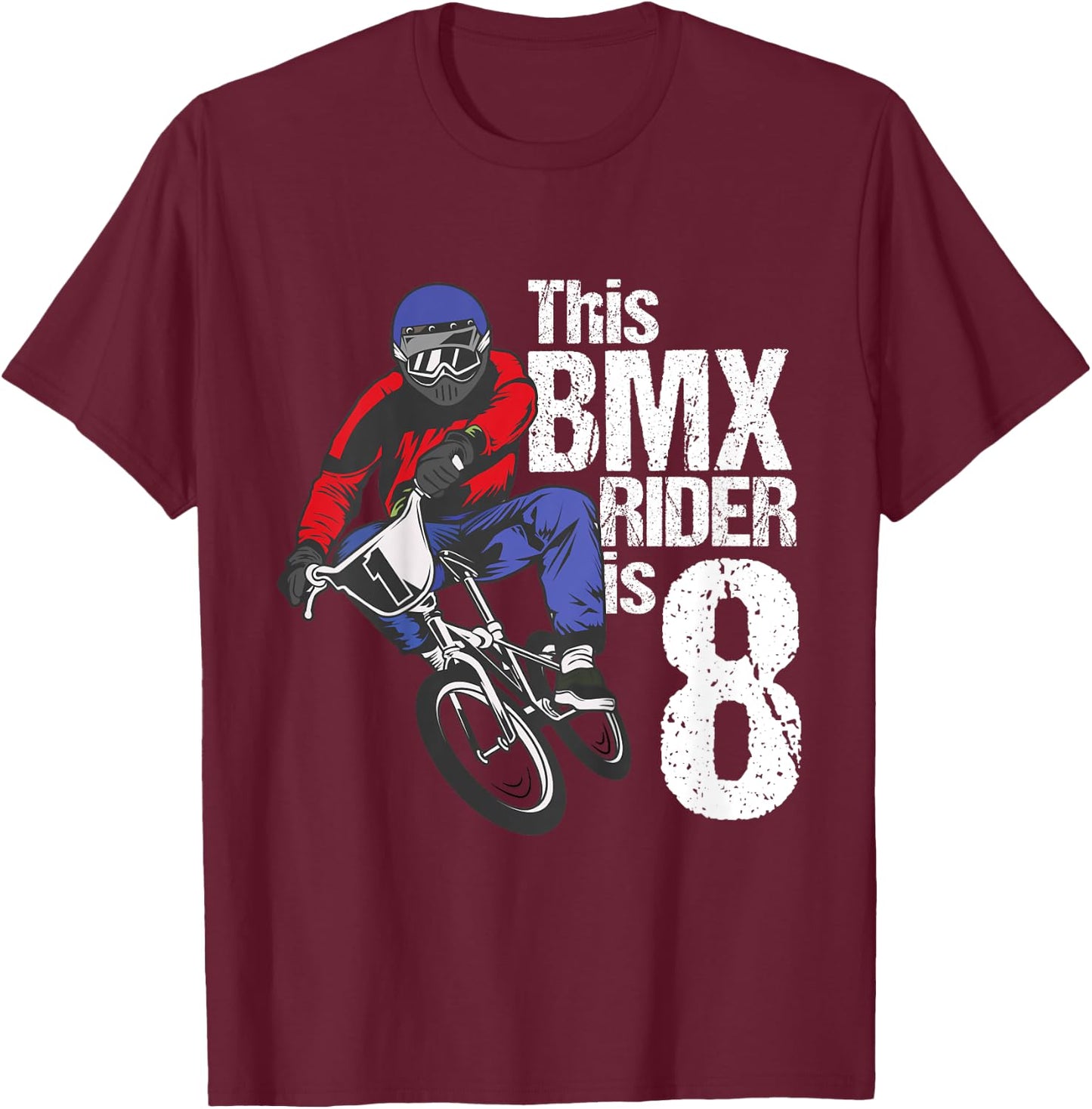 Kids 8 Year Old BMX Birthday Party Boys Dirt Bike Biking 8th Gift T-Shirt - T-Shirt | Maroon