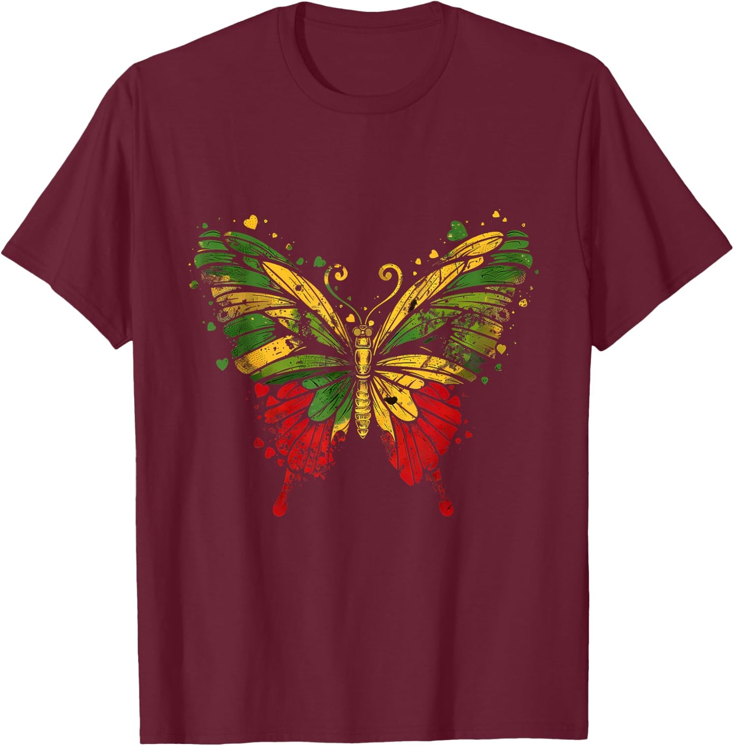 Reggae Butterfly Jamaican Pride Rastafari Roots Rasta T-Shirt - T-Shirt | Maroon