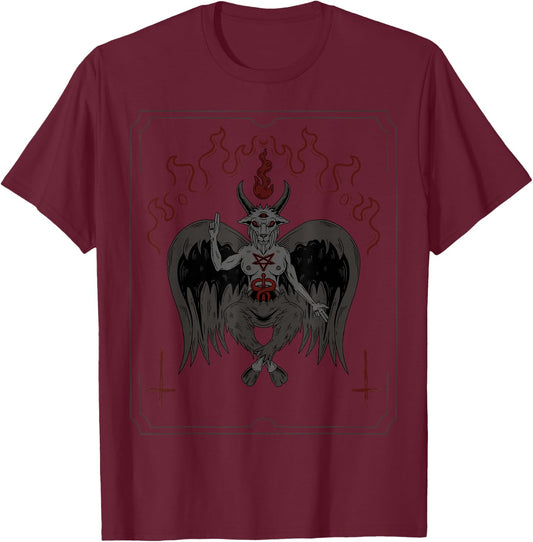 Lucifer Sigil Satan Satanic Goat Goth Baphomet Occult Gothic T-Shirt - T-Shirt | Maroon