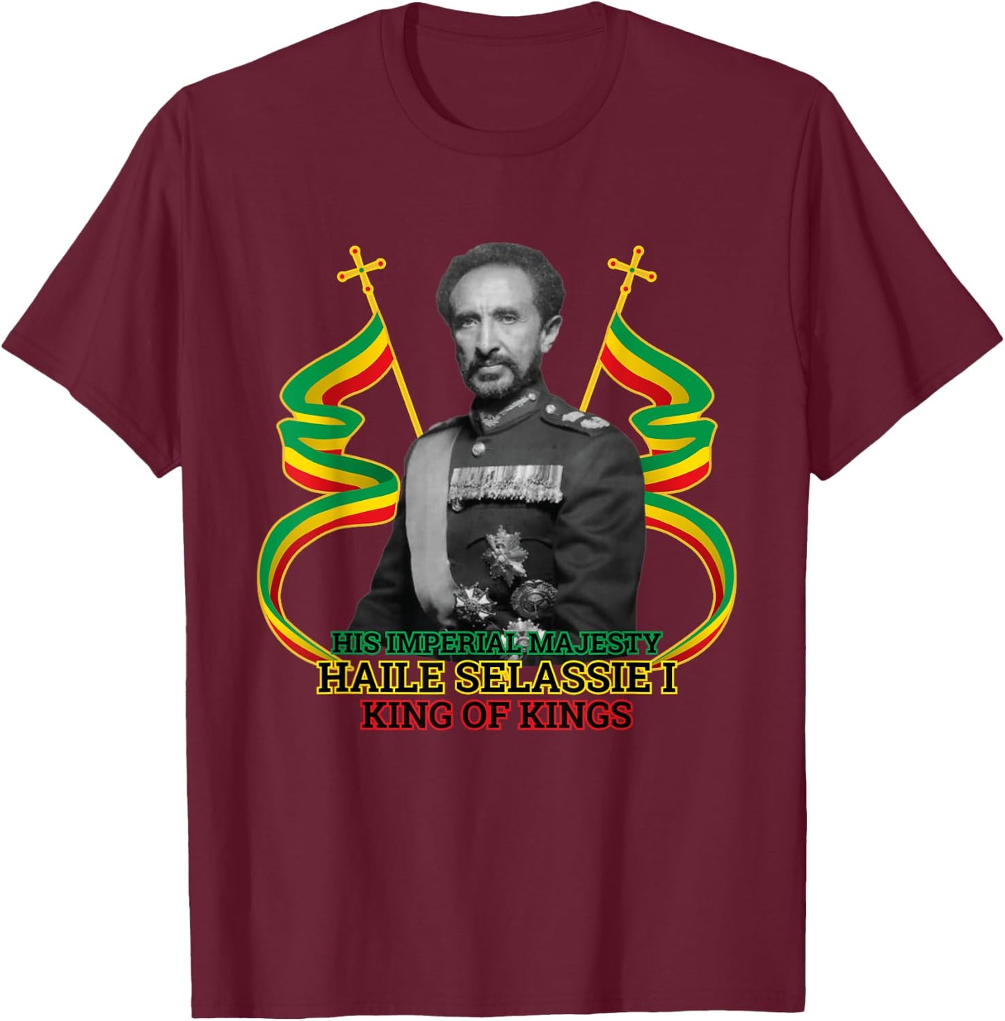 Ras Tafari His Imperial Majesty Haile Selassie T-Shirt - T-Shirt | Maroon
