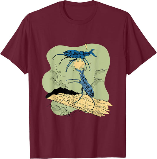 Stag beetle fights against other beetles Animal Bugs Insects T-Shirt - T-Shirt | Maroon