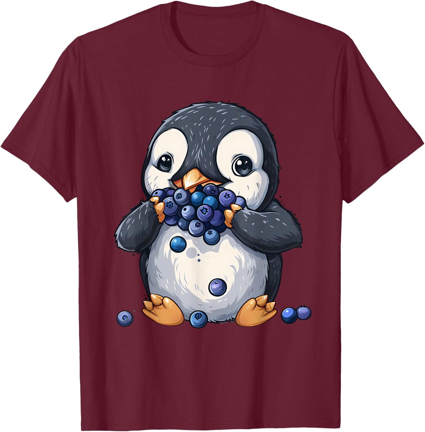 Blueberry Penguin Cute Penguin Watercolor Animal Art Motif T-Shirt - T-Shirt | Maroon