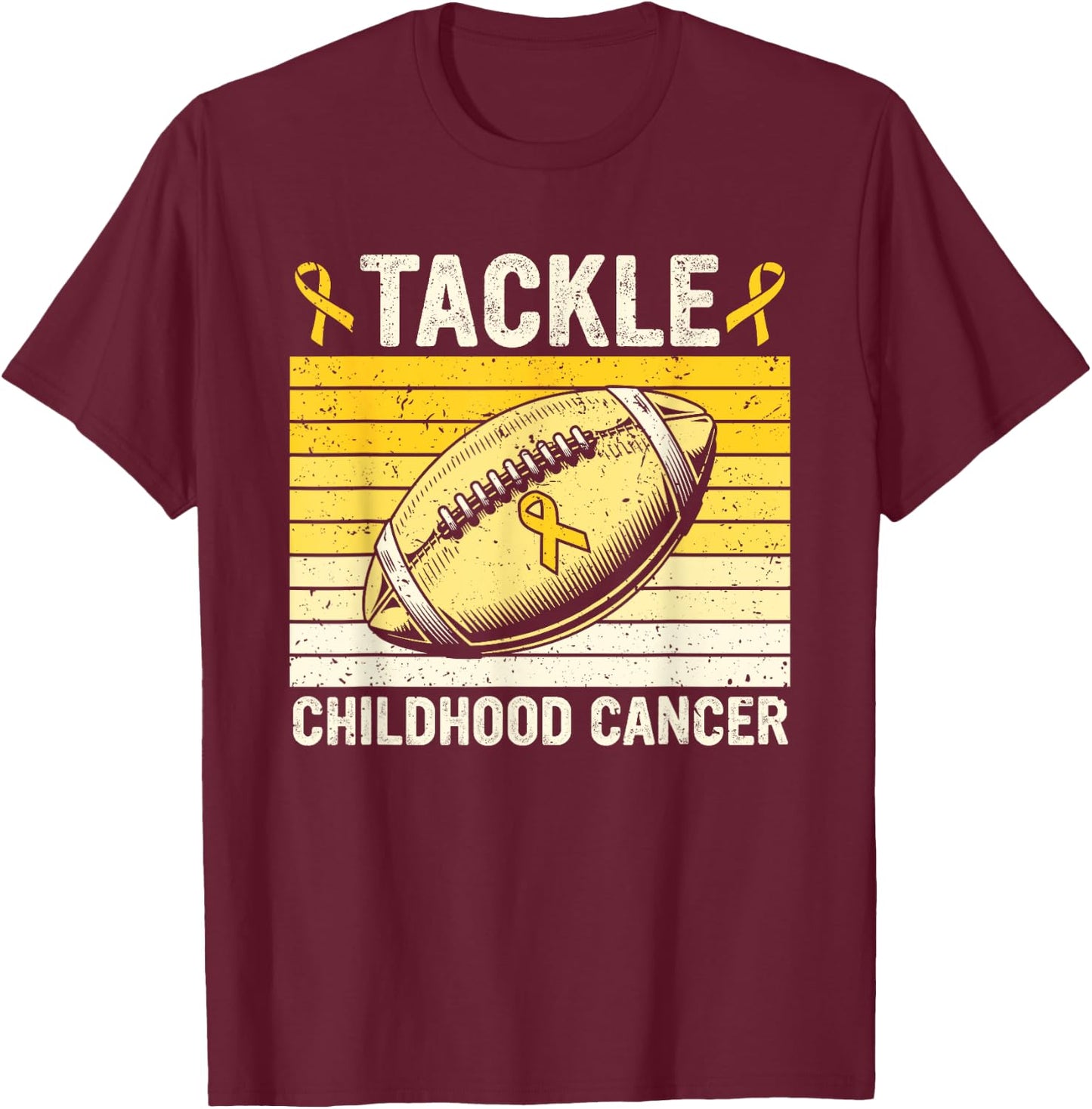 Football Tackle Childhood Cancer Awareness Survivor Support T-Shirt - T-Shirt | Maroon