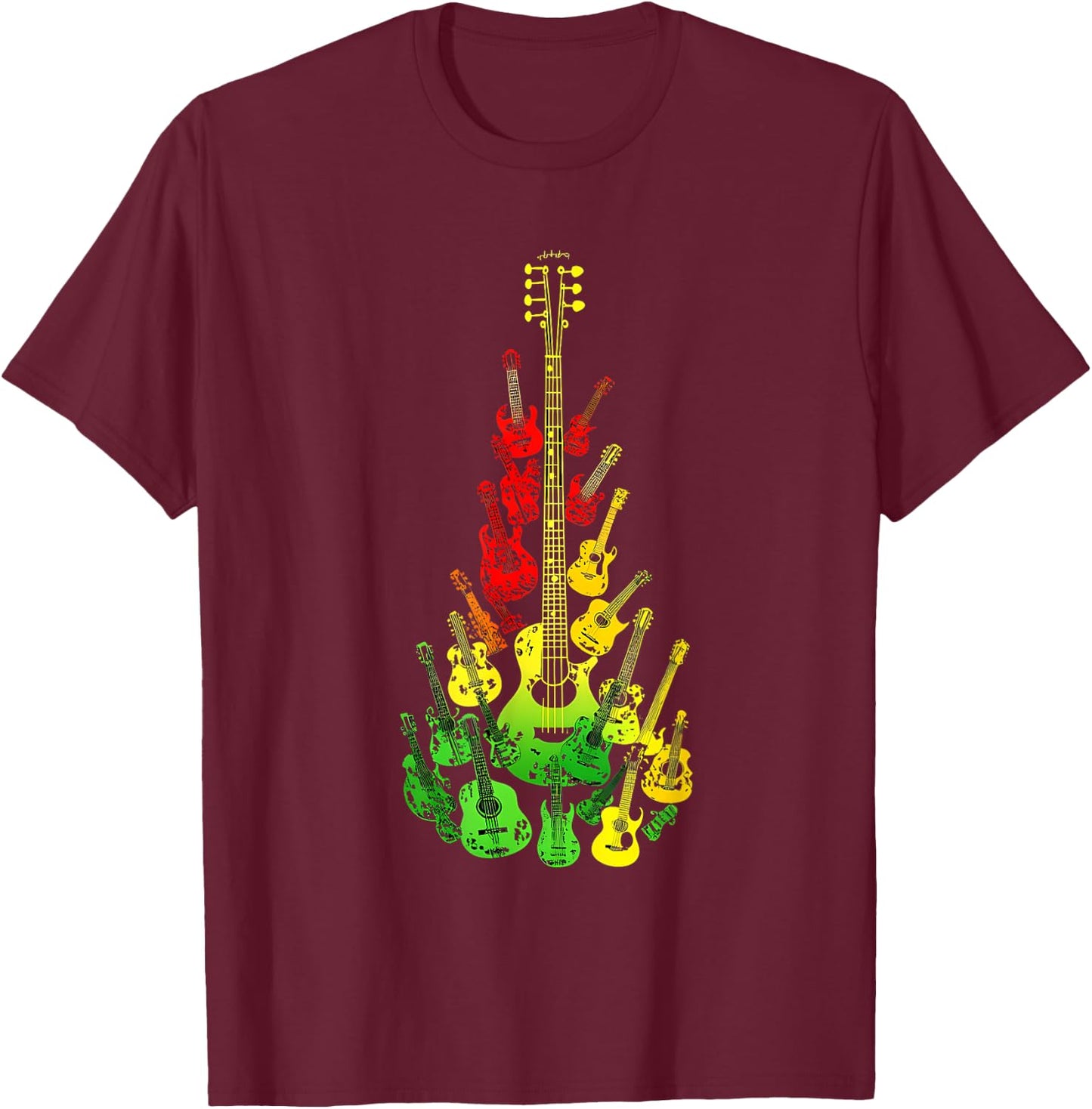 Rasta Reggae Music Guitar Jamaican Pride Rastafari Roots T-Shirt - T-Shirt | Maroon