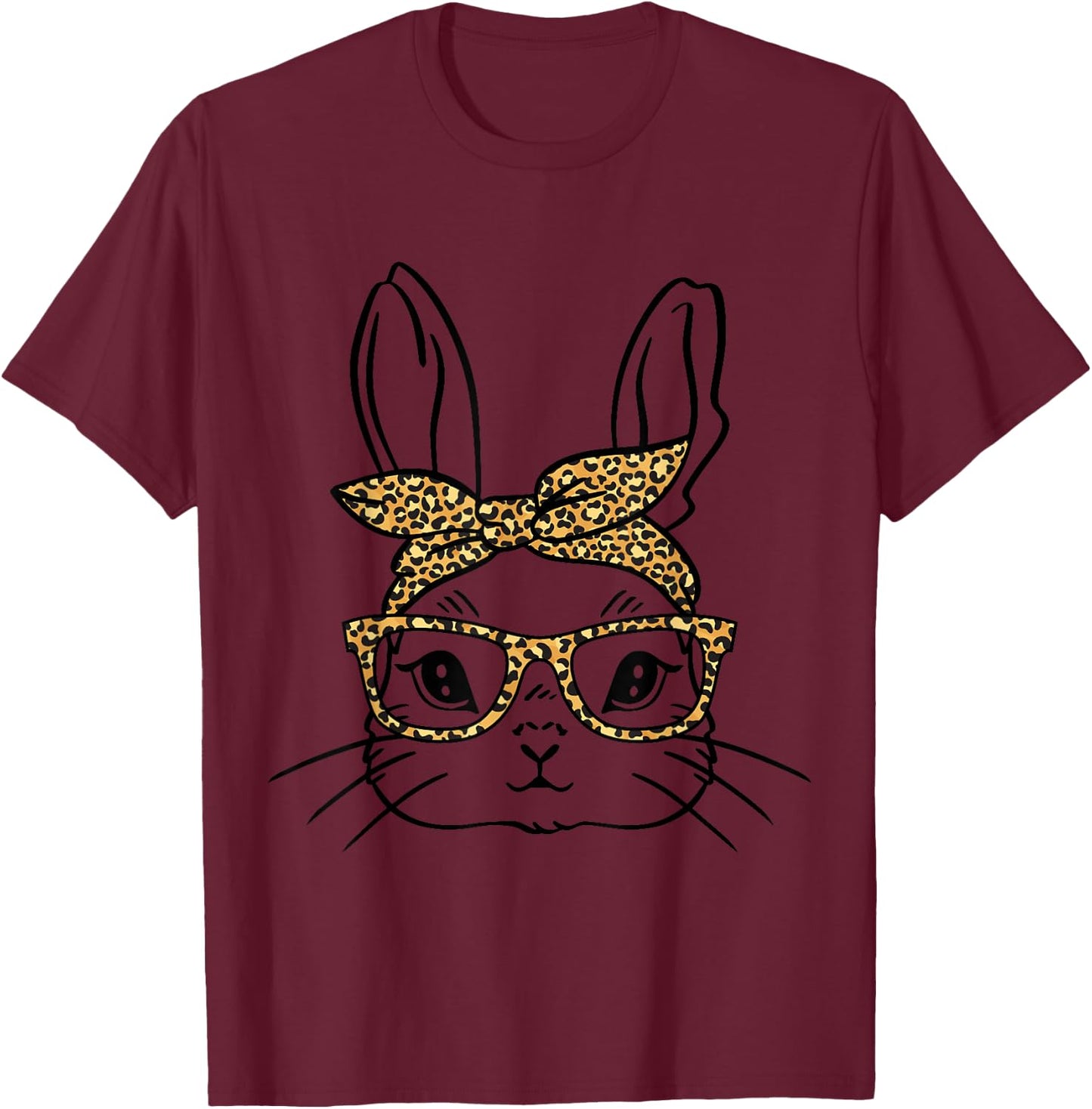 Leopard Easter Bunny Face Kids Women Girls Easter T-Shirt - T-Shirt | Maroon