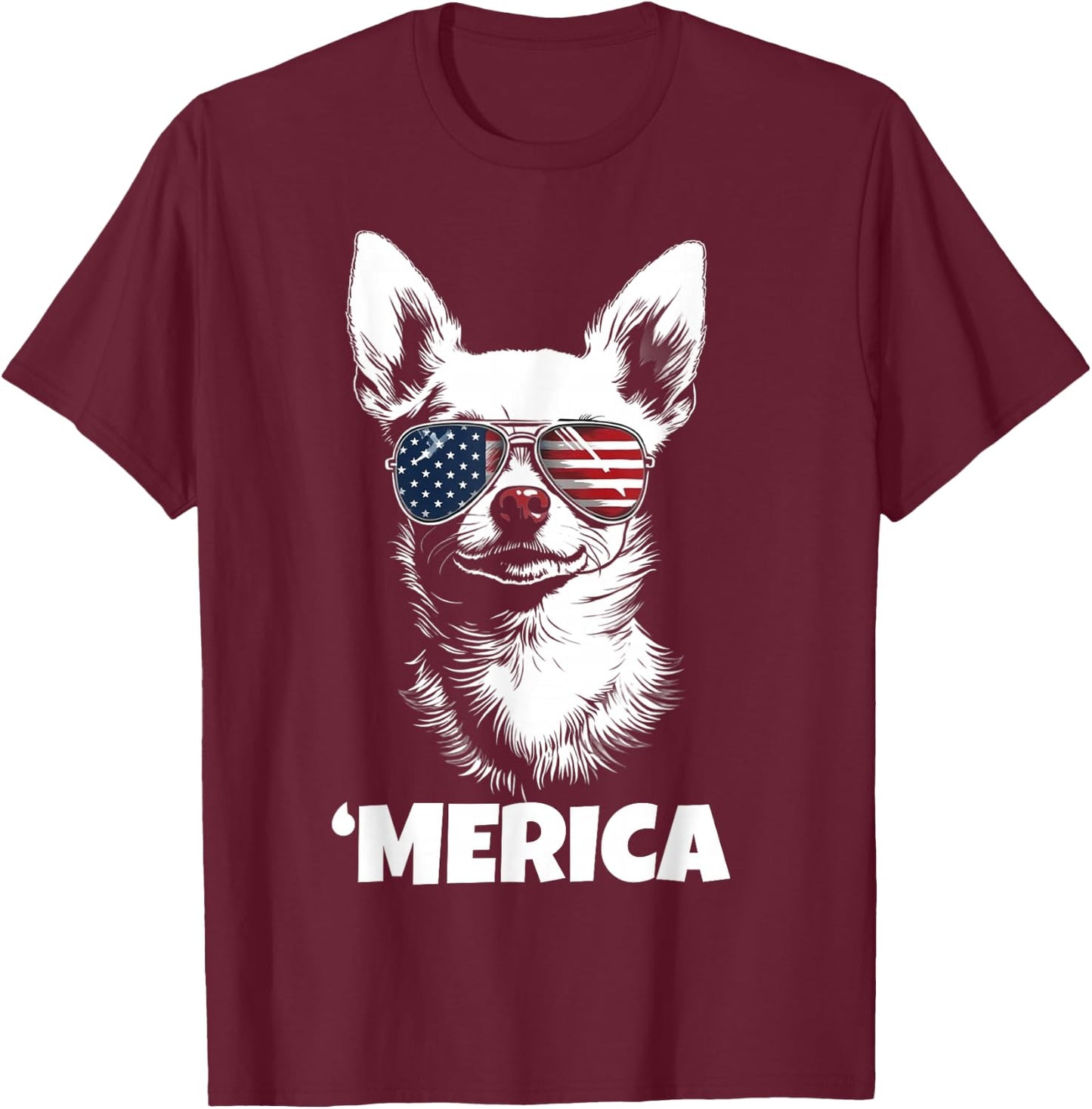 American Flag Merica chihuahua dog 4th Of July kids women T-Shirt - T-Shirt | Maroon