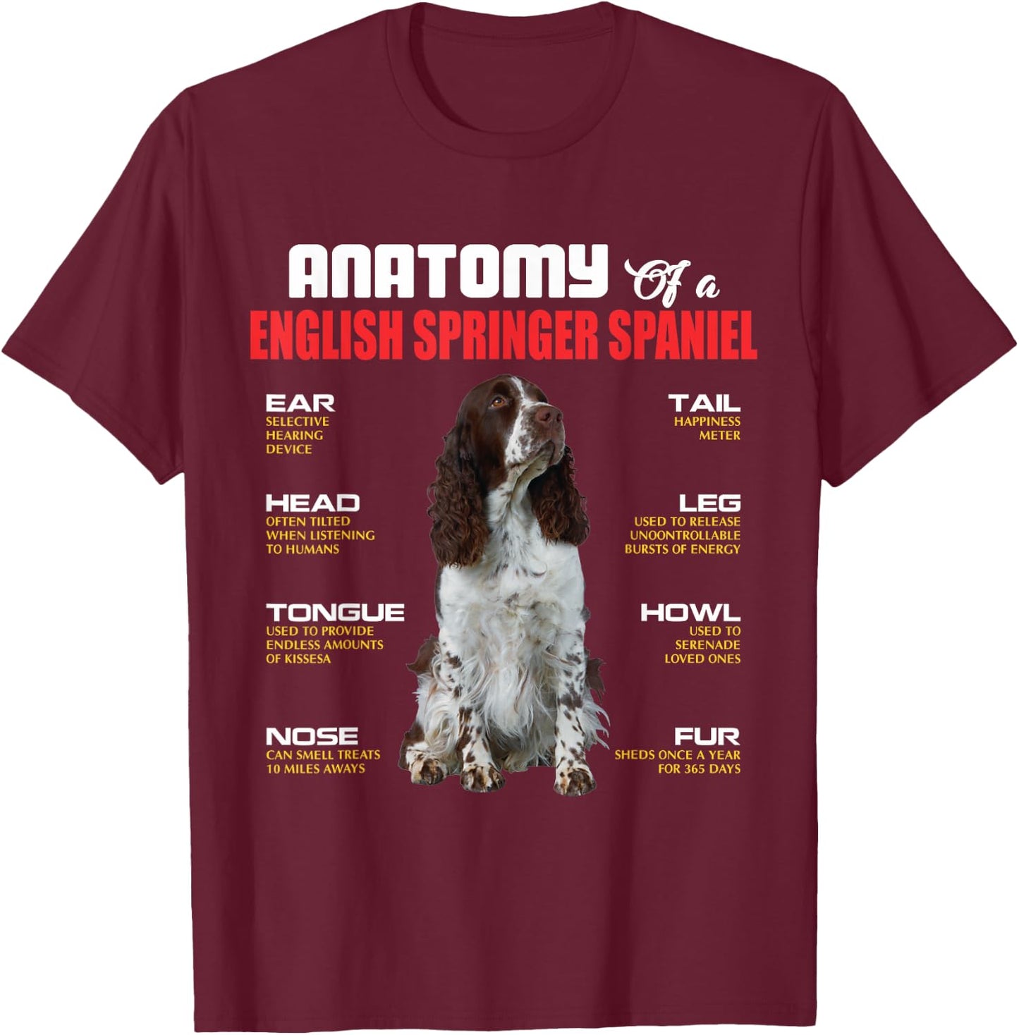 Anatomy Of A English Springer Spaniel Dogs Lover T-Shirt - T-Shirt | Maroon