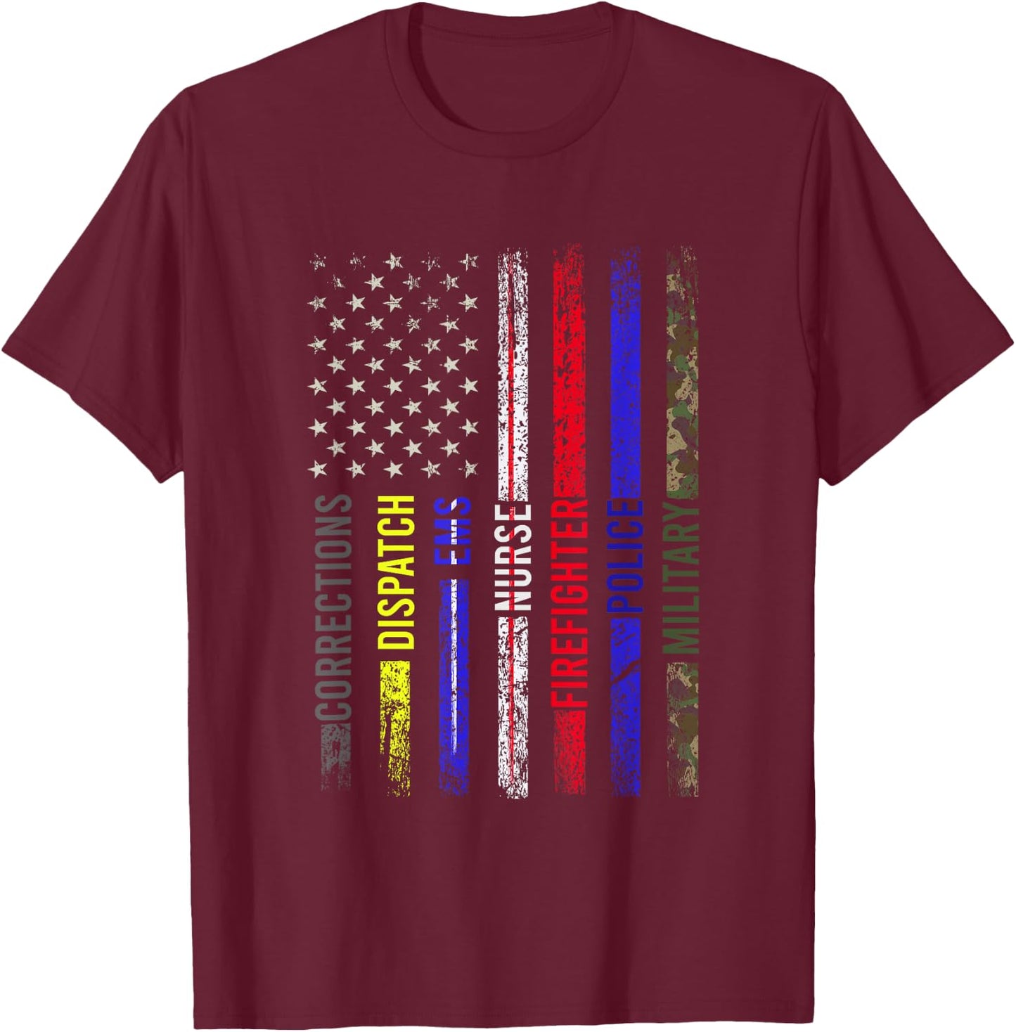First Responder - Front Line Workers - US Flag - Patriotic Men T-Shirt - T-Shirt | Maroon