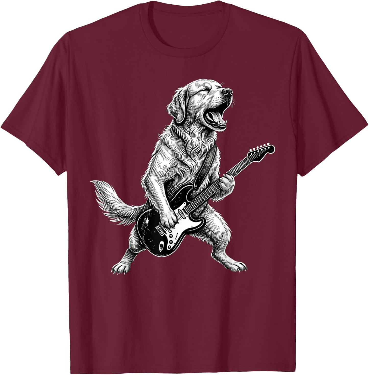 Funny Golden Retriever Dog Playing Guitar T-Shirt - T-Shirt | Maroon
