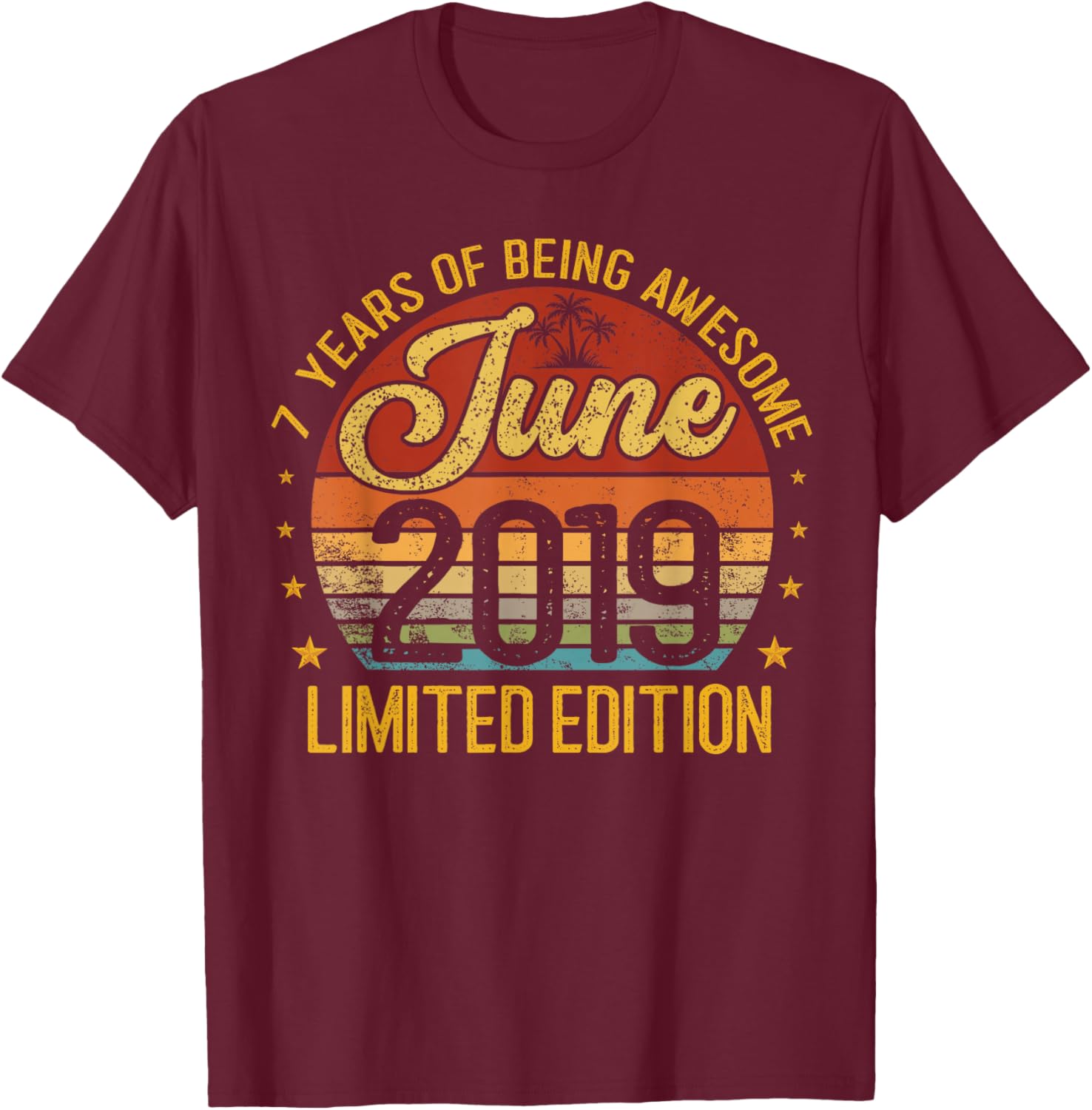 Retro June 2019 Limited Edition 7-Year-Old 7th Birthday T-Shirt - T-Shirt | Maroon