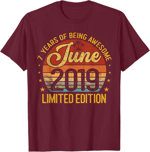 Retro June 2019 Limited Edition 7-Year-Old 7th Birthday T-Shirt - T-Shirt | Maroon