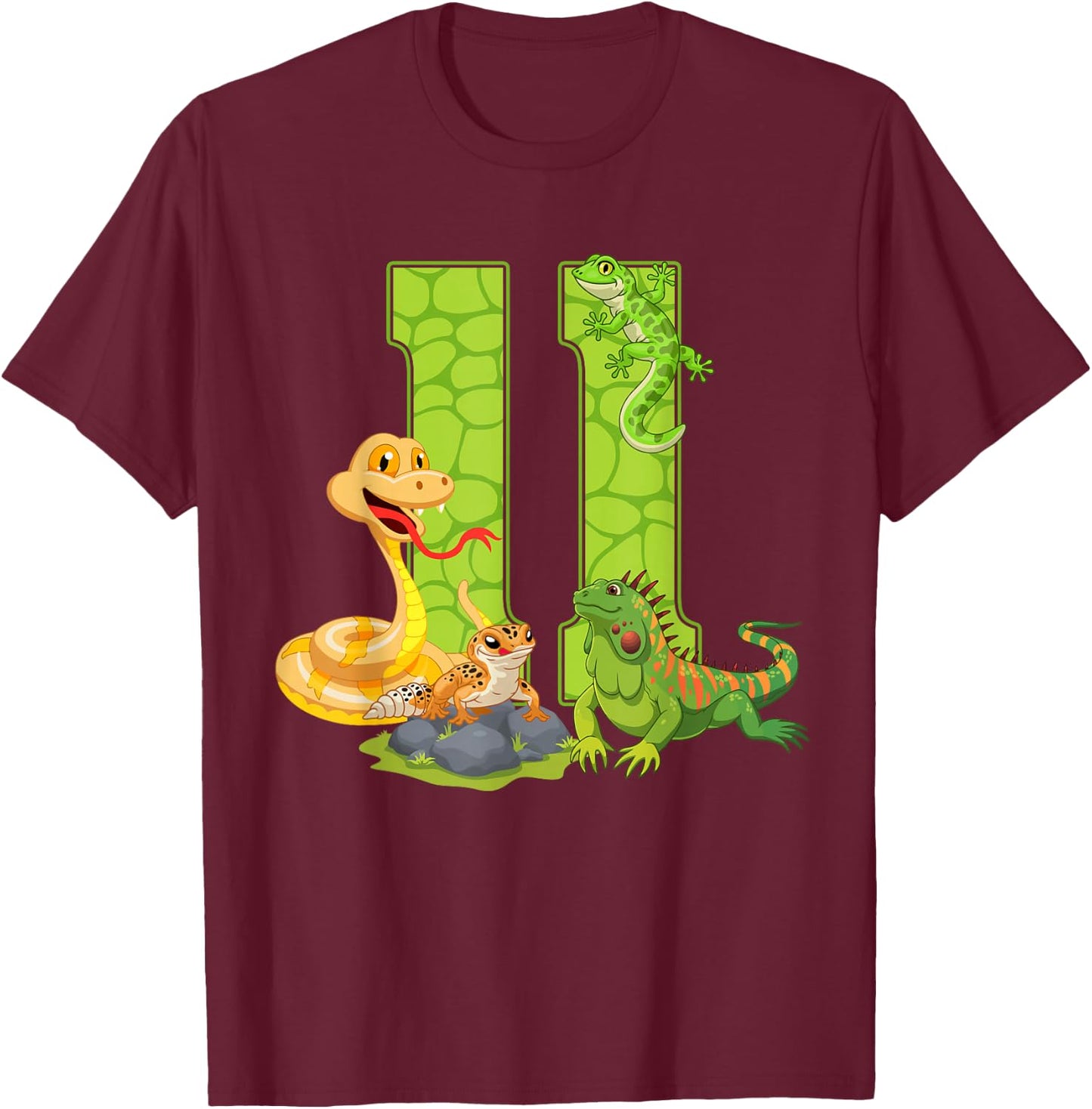 11th Birthday Snake Lizard Reptile 11 Year Old Birthday Part T-Shirt - T-Shirt | Maroon