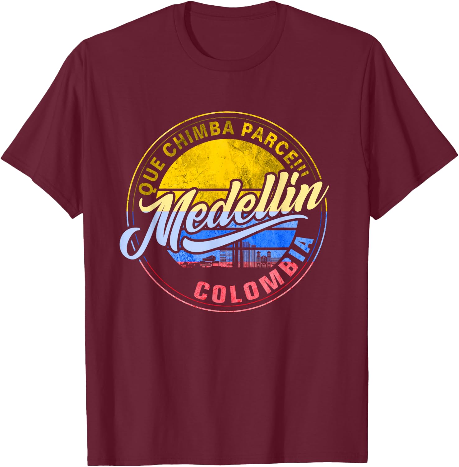 Que Chimba Because Medellin Medal Flag Colombia T-Shirt - T-Shirt | Maroon