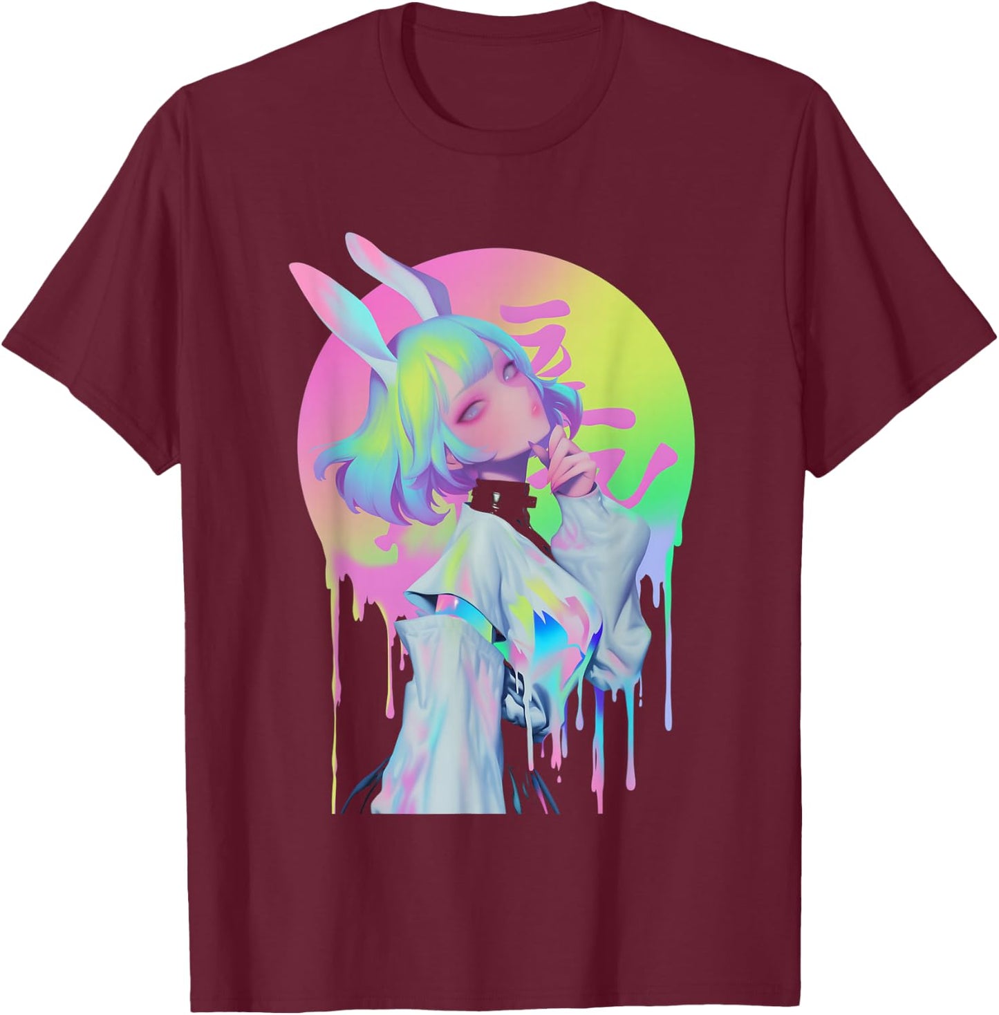 Anime Manga Cyberpunk Aesthetic Techwear Harajuku Bunny T-Shirt - T-Shirt | Maroon