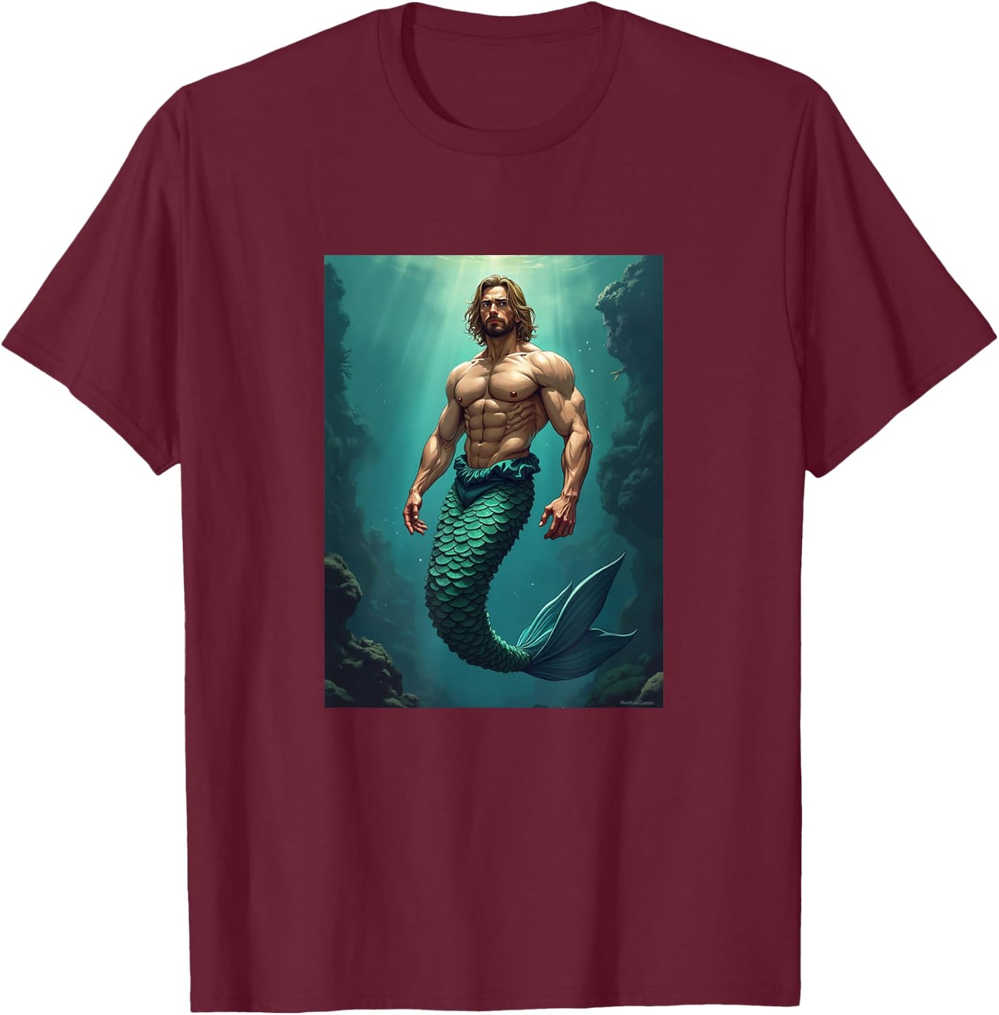 LGBTQ Transgender Gay Muscle Daddy Mermaid Gay Merman T-Shirt - T-Shirt | Maroon