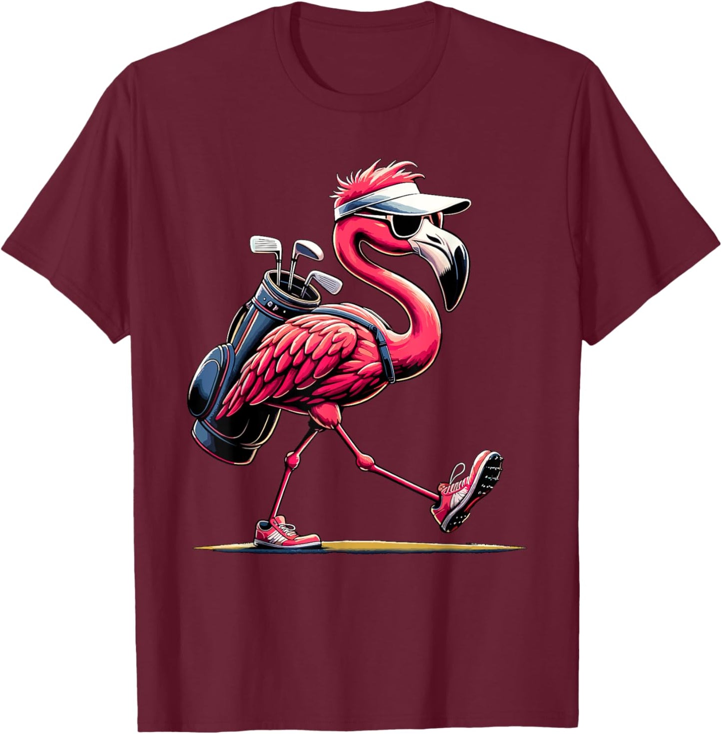 Funny Golf Novelty Men Women Kids Pink Flamingo Golfing T-Shirt - T-Shirt | Maroon