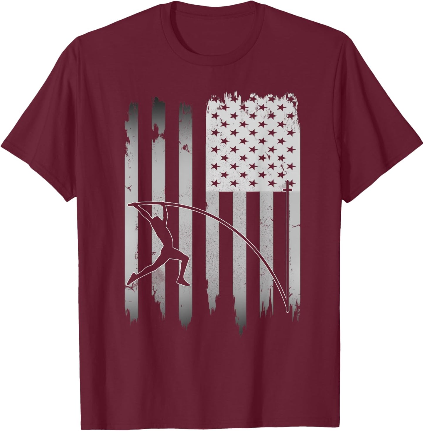 Pole Vault USA American Flag 4th of July Jump Sports Gift T-Shirt - T-Shirt | Maroon
