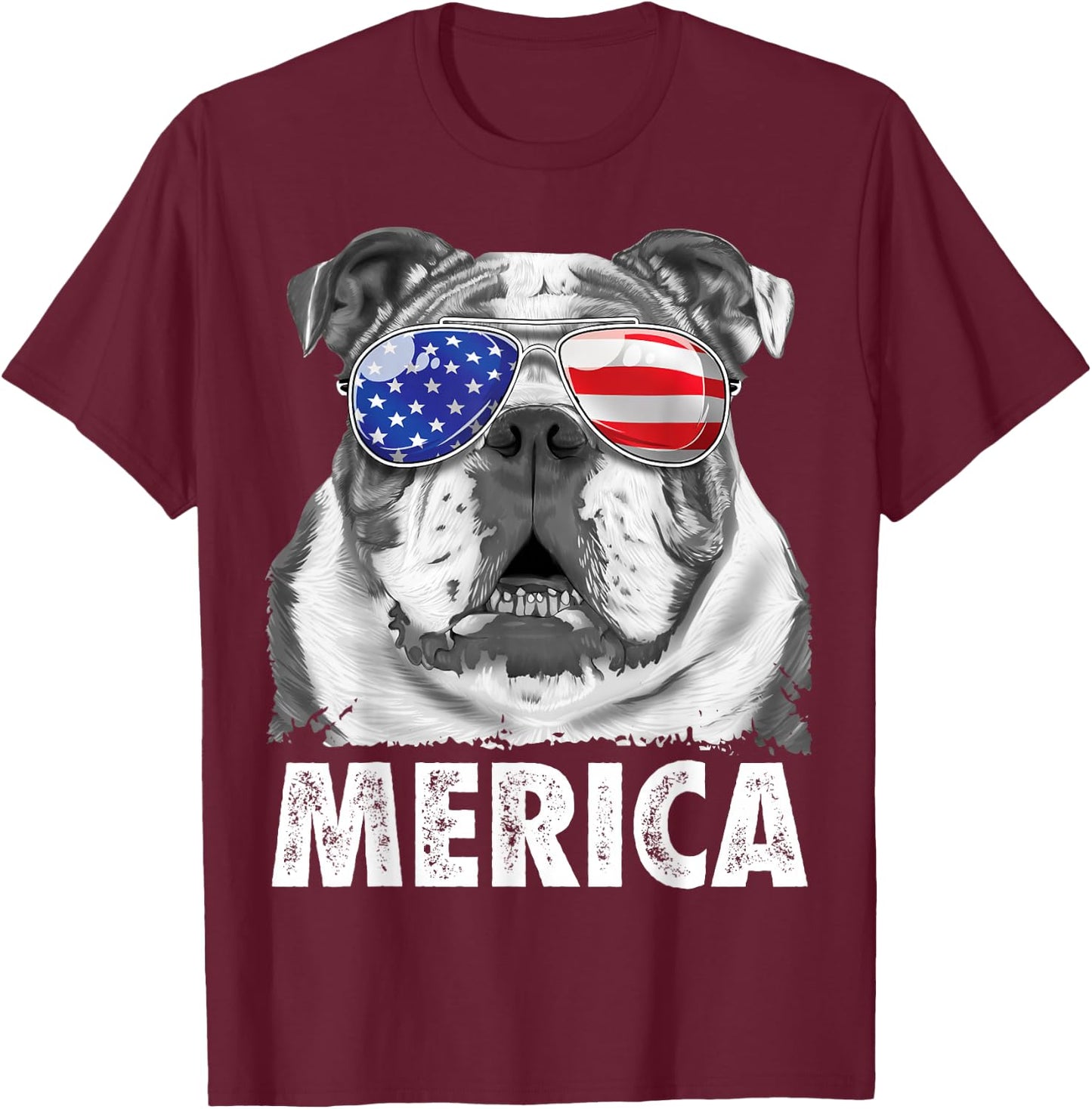 English Bulldog 4th of July Merica Men Women USA Flag Retro T-Shirt - T-Shirt | Maroon