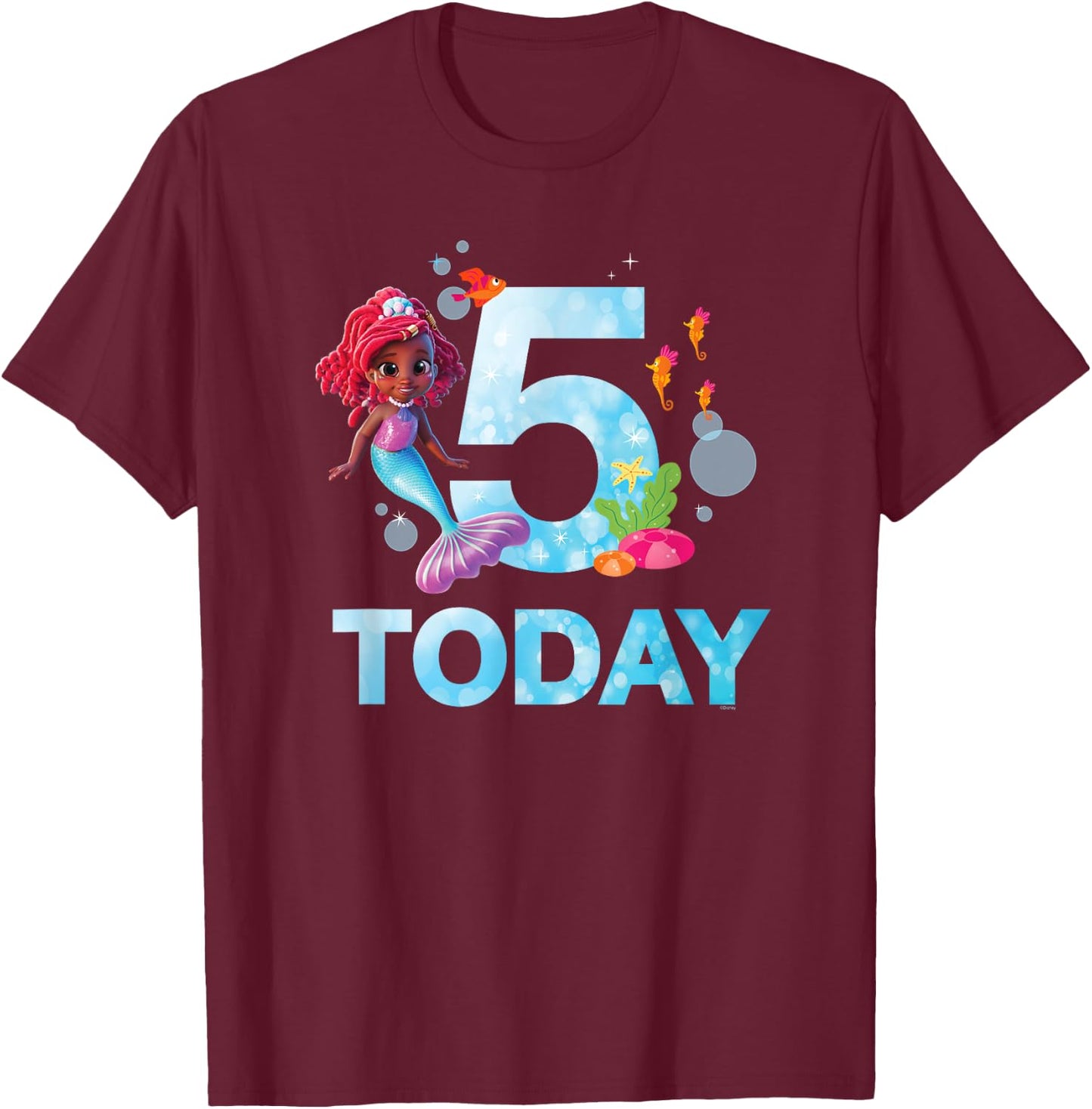Disney Junior’s Ariel Fifth Birthday 5 Years Old Today T-Shirt - T-Shirt | Maroon