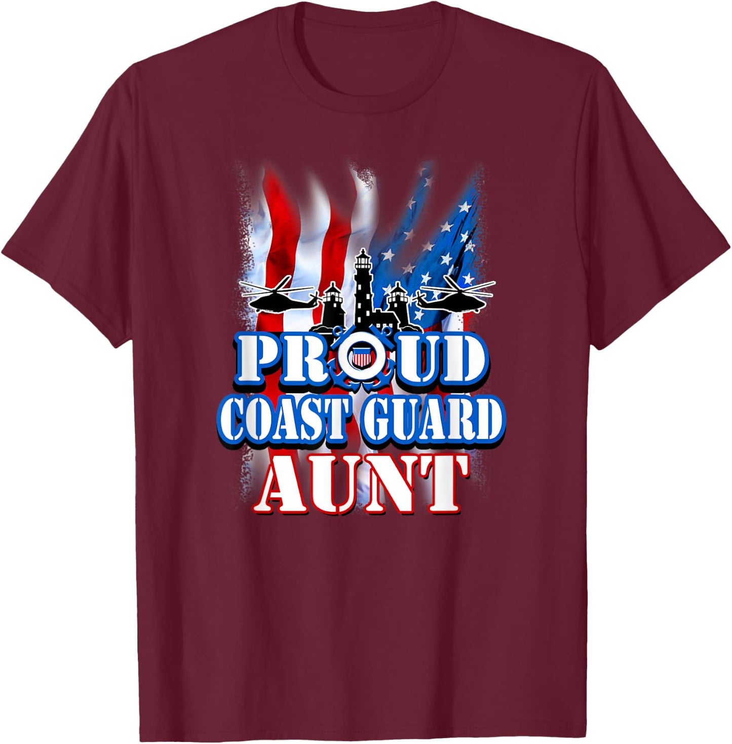 Coast Guard Aunt Shirt USA Flag Military Women T-Shirt - T-Shirt | Maroon