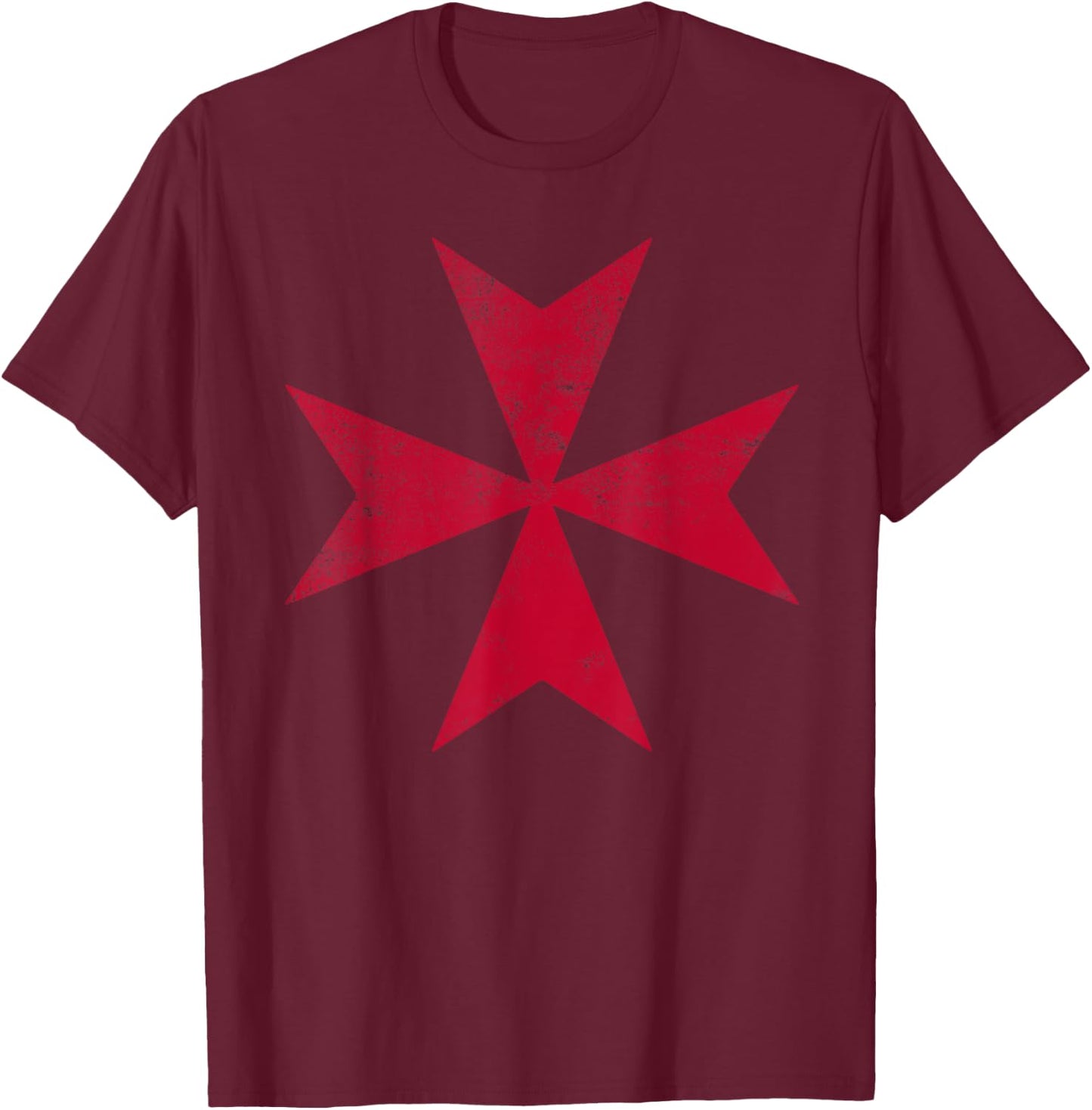Maltese Cross Red Distressed Malta Knight Cross T-Shirt - T-Shirt | Maroon