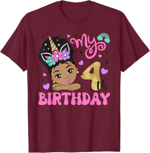 It's My 4th Birthday Black Girl 4 Years Old Melanin Kids T-Shirt - T-Shirt | Maroon