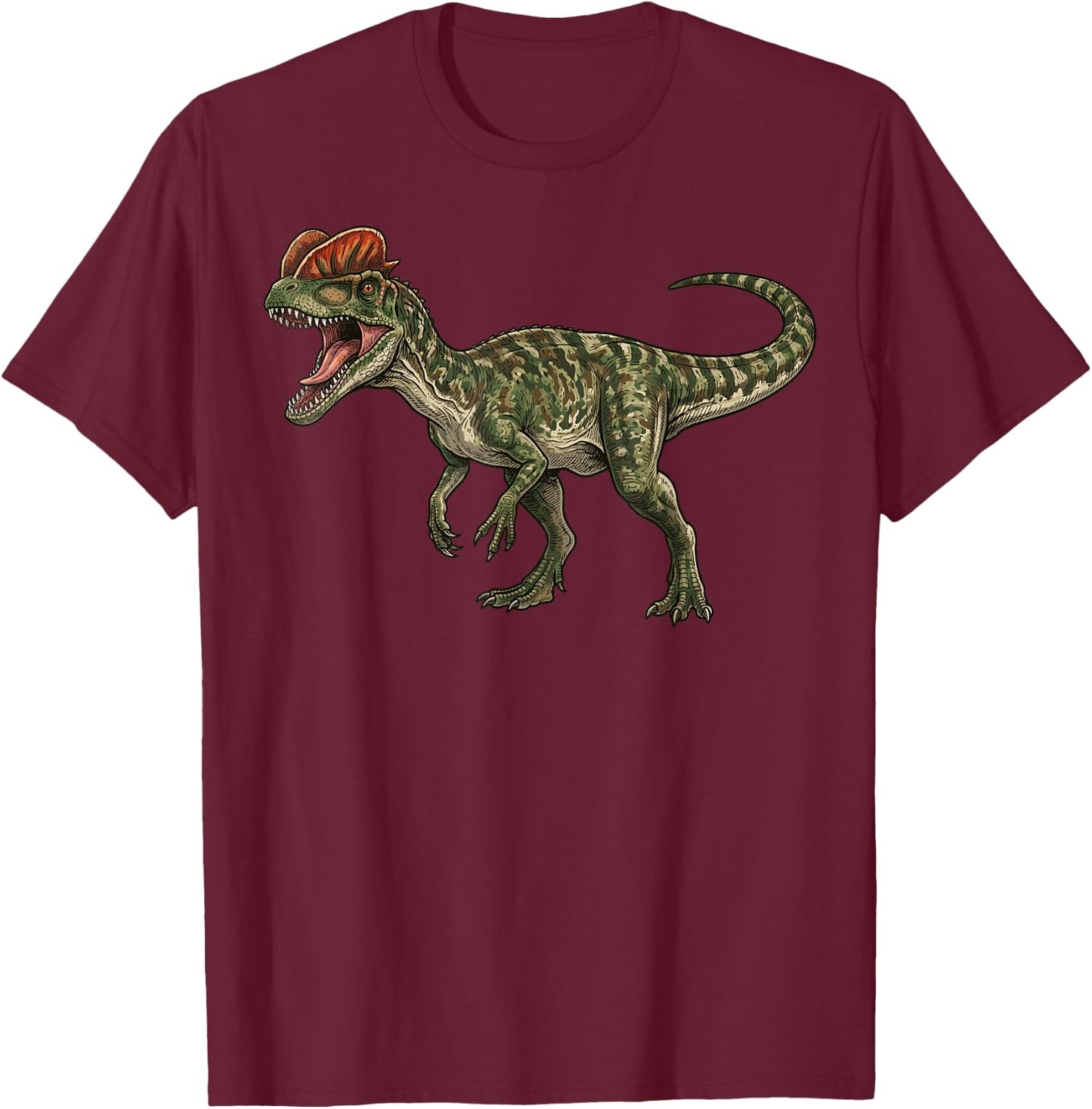 Dilophosaurus Illustration T-Shirt - T-Shirt | Maroon