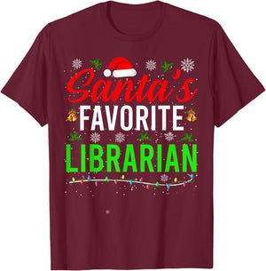 Santa's Favorite Librarian Cute Book Lover Christmas Gifts T-Shirt - T-Shirt | Maroon