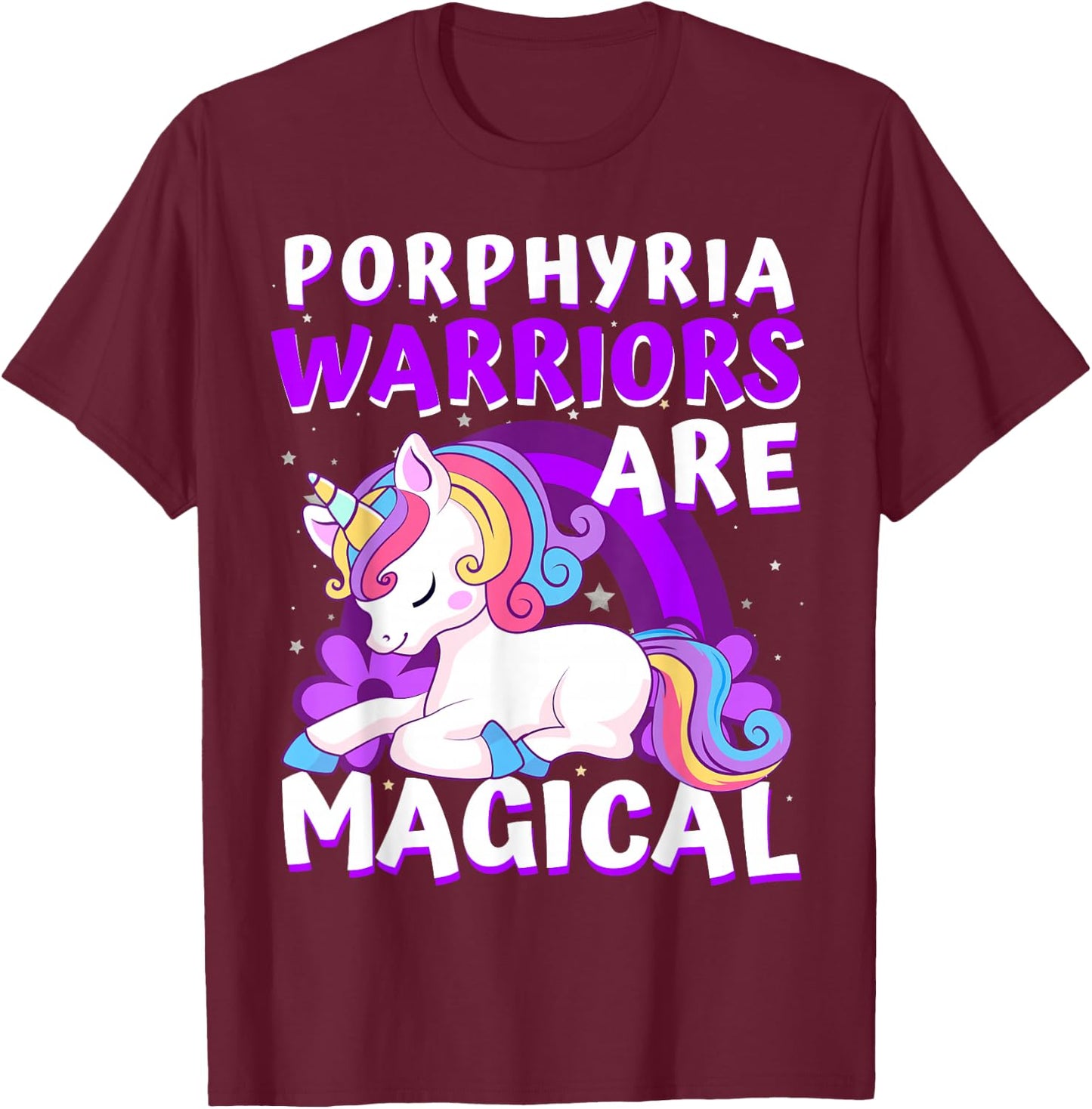 Warriors Are Magical Porphyria Awareness Ribbon Unicorn T-Shirt - T-Shirt | Maroon