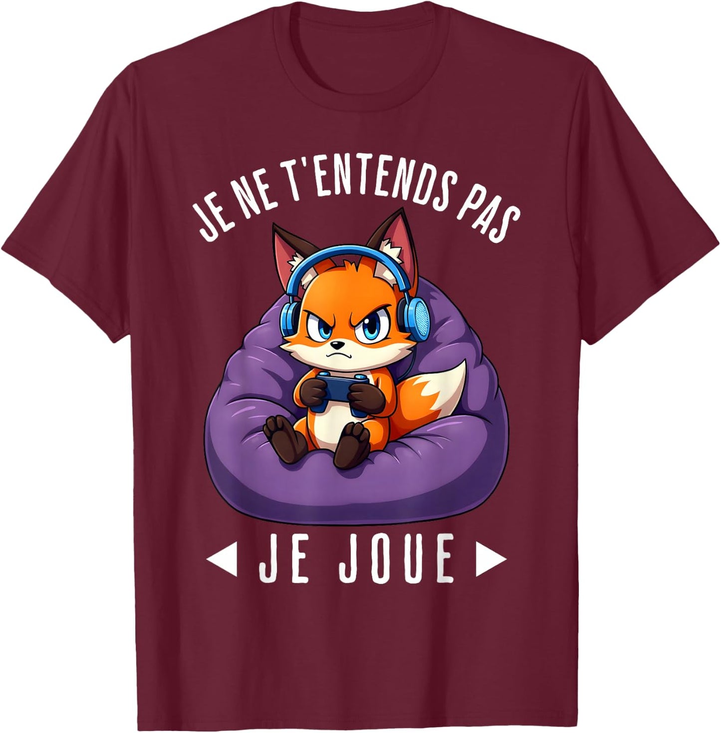 Funny Fox Fox Gamer Funny For Man Boy , Black, S T-Shirt - T-Shirt | Maroon