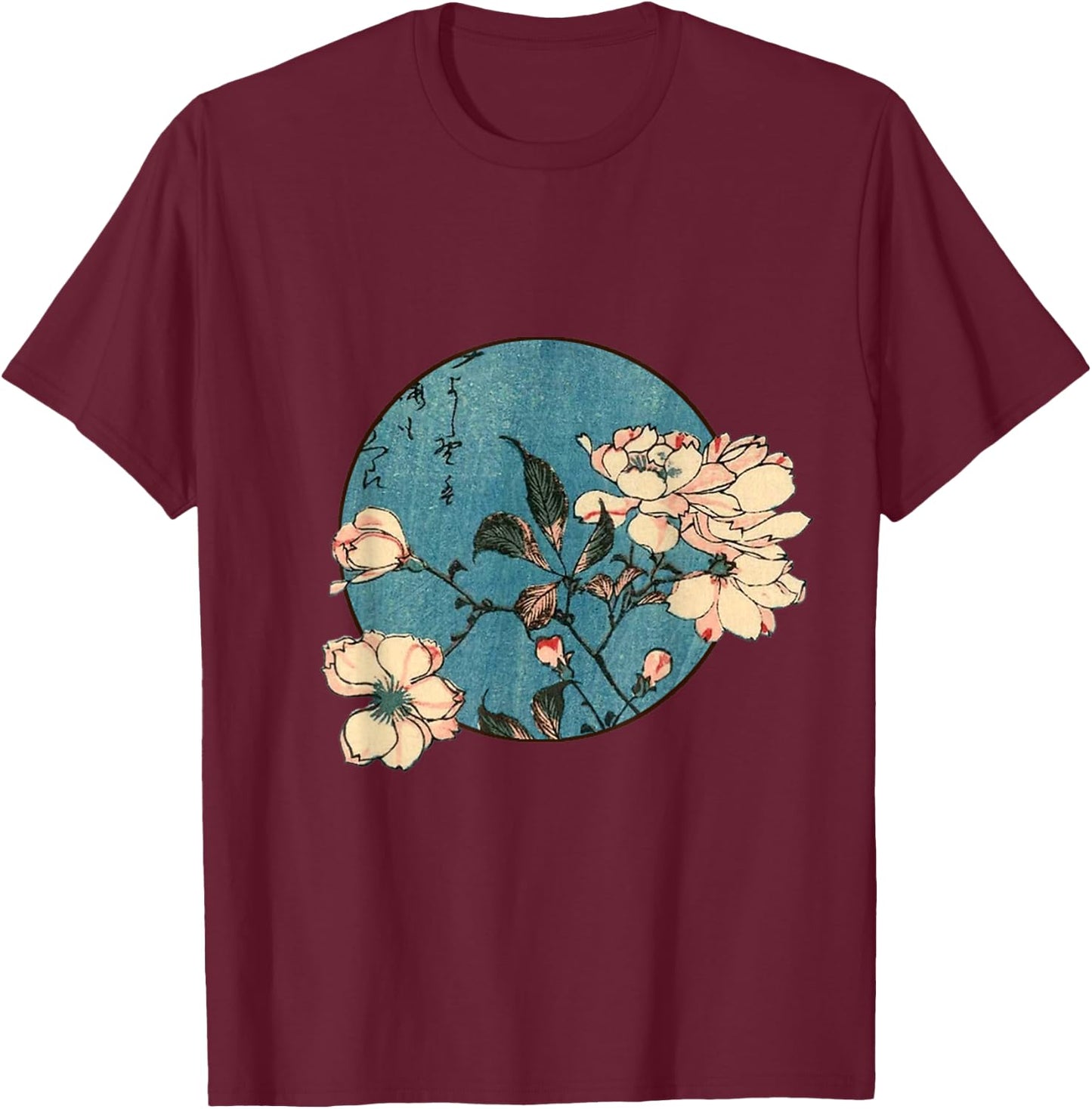 Hiroshige Sakura Cherry Blossom T-Shirt - T-Shirt | Maroon